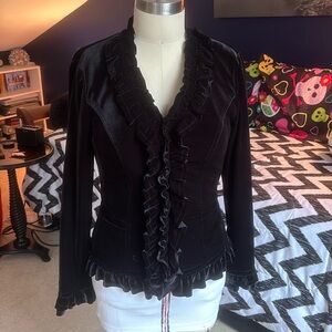 INC black velvet ruffled blazer size small